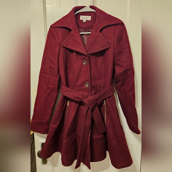 Laundry By Shelli Segal Deep Red Belted Wool Blend Peplum Coat - Picture 2 of 13